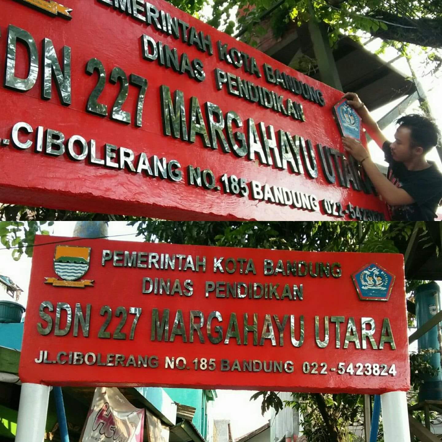 Papan Nama SDN 227 Margahayu Utara Di Pintu Masuk