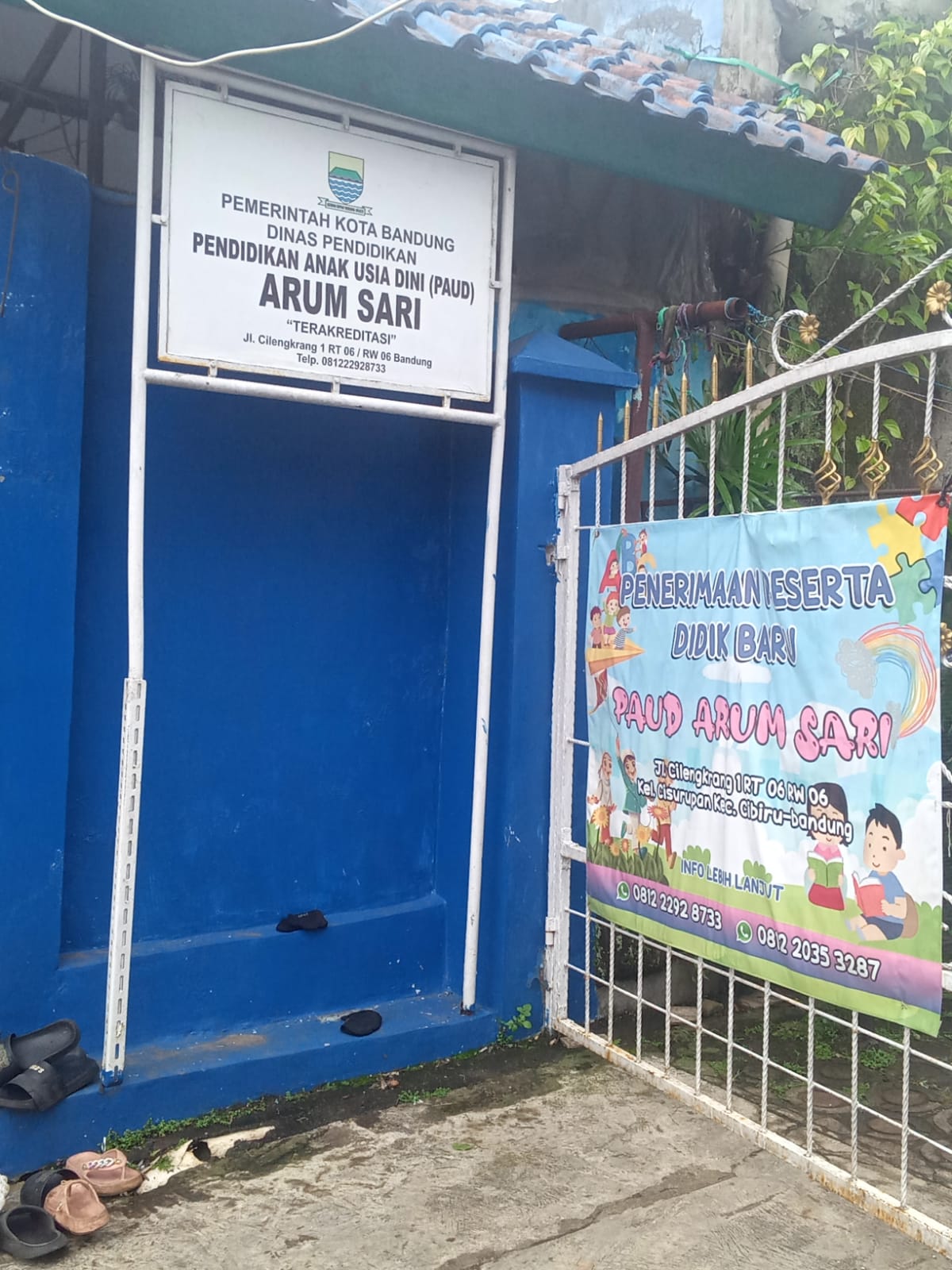 Plang sekolah pos Paud Arum Sari